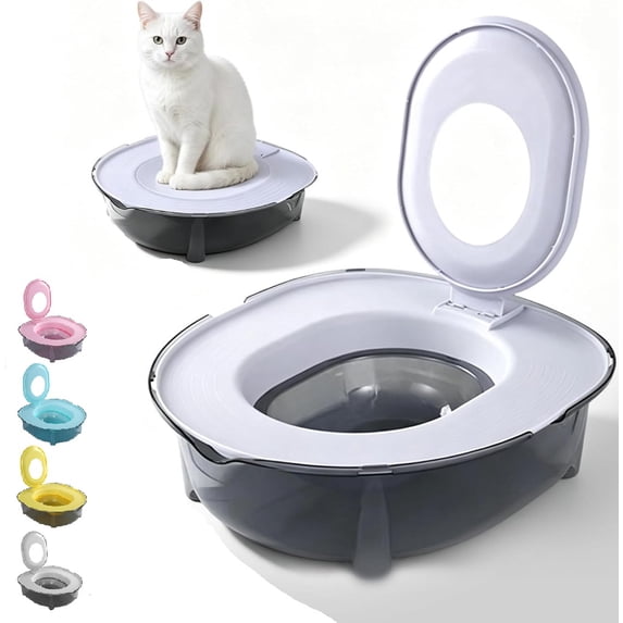 Cat Potty Training Kit for Indoor Cats, Odor Control Portable Toilet Litter Box with Anti-Splash Raised Edge, PP Material, for Kittens and Adult Cats (Gray)