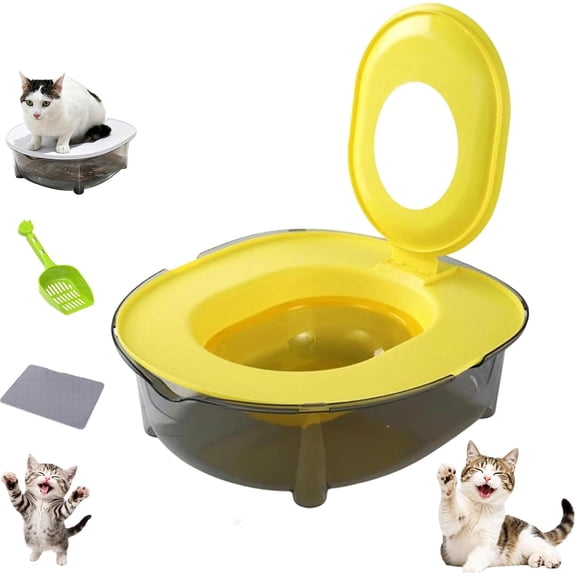 Cat Potty Training Kit for Indoor Cats, Odor Control Portable Toilet Litter Box with Anti-Splash Raised Edge, PP Material, for Kittens and Adult Cats (Gray)