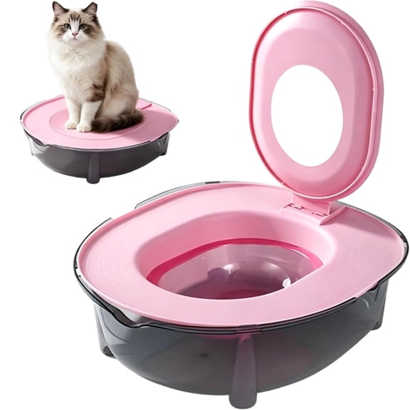 Cat Potty Training Kit for Indoor Cats, Portable Cat Toilet with Raised Anti-Splash Edge, Thickened PP Litter Box for Small and Medium Felines