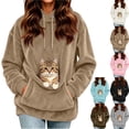 thumbnail image 1 of Cat Pouch Hoodie For Women Kangaroo Pocket Dog Pouch Sweatshirts Pet Carrier Animal Holder Long Sleeve Pullover Tops Khaki XL, 1 of 8