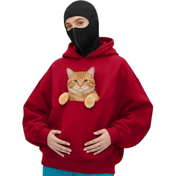 Cat Pouch Hoodie Hoodie with Dog Pouch Pet Carrier Hoodie Hoodie with Cat Pouch for Women Kangaroo Pocket Dog Pouch Sweatshirts Pet Carrier Pullover Animal Holder Long Sleeve Tops,Red S