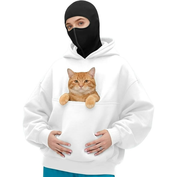 Cat Pouch Hoodie Hoodie with Dog Pouch Pet Carrier Hoodie Hoodie with Cat Pouch for Women Kangaroo Pocket Dog Pouch Sweatshirts Pet Carrier Pullover Animal Holder Long Sleeve Tops,White L