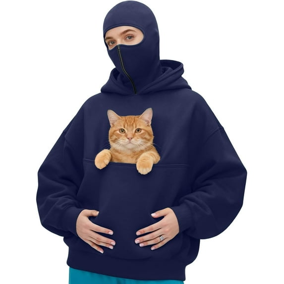 Cat Pouch Hoodie Hoodie with Dog Pouch Pet Carrier Hoodie Hoodie with Cat Pouch for Women Kangaroo Pocket Dog Pouch Sweatshirts Pet Carrier Pullover Animal Holder Long Sleeve Tops,Navy M