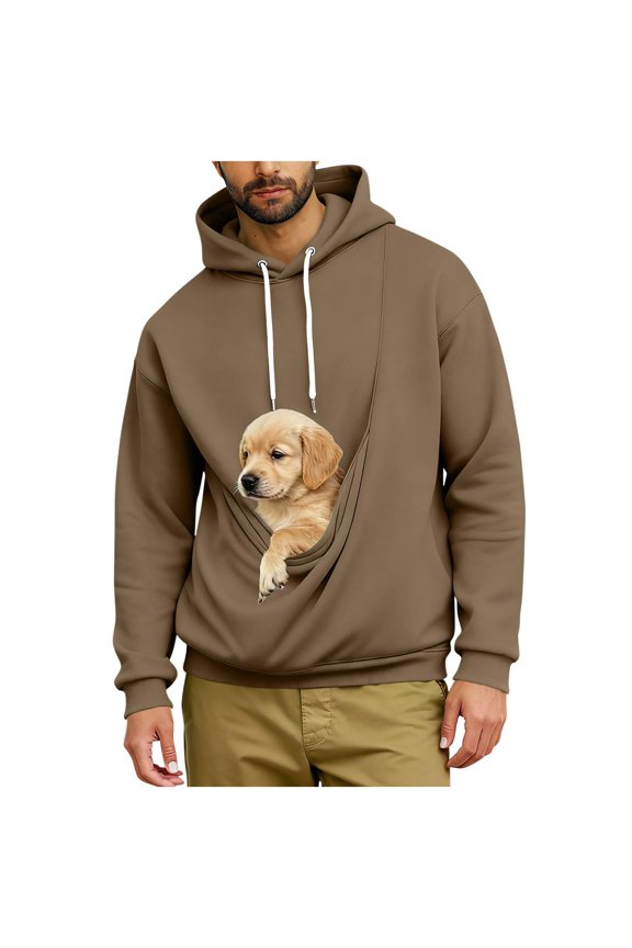 Cat Pouch Hoodie Men Drawstring Oversized Kangaroo Pouch Hoodies Unisex Cozy Pet Carrier Sweatshirt with Pockets
