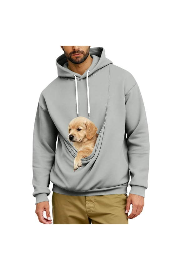 Cat Pouch Hoodie Men Drawstring Oversized Kangaroo Pouch Hoodies Unisex Cozy Pet Carrier Sweatshirt with Pockets