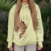 Cat Pouch Hoodie for Women Kangaroo Pocket Dog Pouch Sweatshirts Pet Carrier Pullover Animal Holder Long Sleeve Tops for Animal Lovers