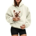 thumbnail image 1 of Cat Pouch Hoodie for Women Kangaroo Pocket Dog Pouch Sweatshirts Pet Carrier Pullover Animal Holder Solid Color Tops Beige S, 1 of 7