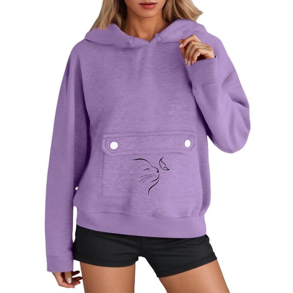 Cat Pouch Hoodie for Women Small Pet Carrier Sweatshirt Kangaroo Pocket Cat Holder Long Sleeve Pullover Hoodie