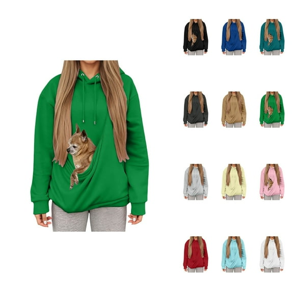 Cat Pouch Hoodie for Women – Winter Hooded Sweatshirt with Kangaroo Pocket, Long Sleeve Pullover Pet Carrier for Cat or Dog Mom Comfort
