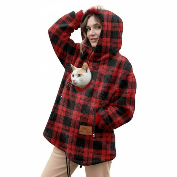 Cat Pouch Hoodie kangaroo Pouch Hoodie Long Sleeve Small Dog Kitten Cat Carrying Hoodie Women Pullover for Outdoor Walking Home