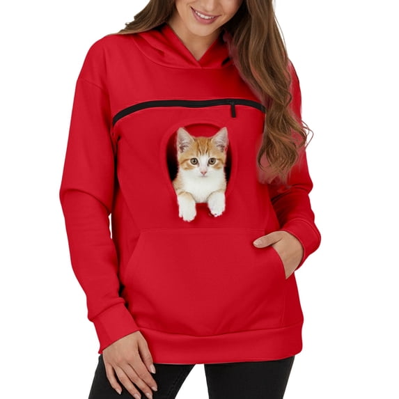 Kat Pouch Hoodie voor Vrouwen UK Kangoeroe Pocket Hond Pouch