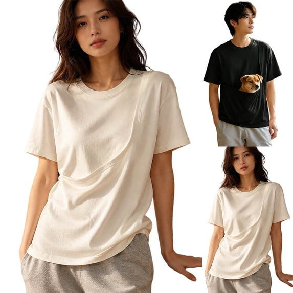 Cat Pouch Shirt, Pet Pouch Big Pocket Shirt, Oversized Shirt with Cat Pocket Front Carry Pouch for Small and Cats,Puppy Dogs Pouch Holder Carrier, Unisex