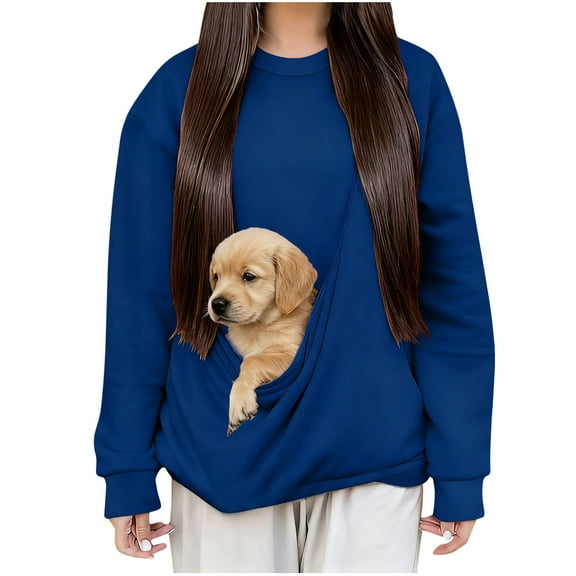 Cat Pouch Sweatshirts for Women Dog Pouch Pullover Kokopaws Pet Sling Sweatshirt Pet Carrier Puppy Long Sleeve Animal Kangaroo Pocket Tops