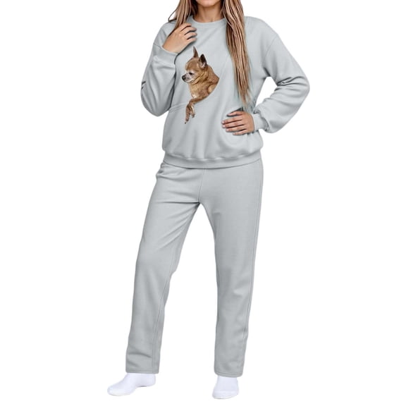 Cat Pouch Sweatshirts for Women Kangaroo Pocket Winter Hooded Tracksuit With Pocket And Cat Mom Cozy Jogger Pants Outfit For Casual Loungewear
