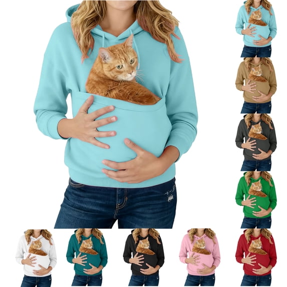 Cat Pouch Womens Hoodies Pet Carrier Hoodie Animal Kangaroo Pocket Sweatshirt With Pet Pouch Fleece Warm Pet Sweatshirt Sky Blue L
