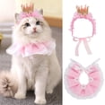 thumbnail image 1 of Cat Princess Costumes Pink Cat Crown Hat & Pink Lace Bandana Scarf Set, Puppy Part Hat for Small Dogs & Cat, Pink Outfit for Cats and Small Dogs Birthday Party, 1 of 6