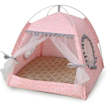 Cat Princess Indoor Tent House, Pet Puppy Cute Floral Cave Nest Bed Outdoor Portable Small Dog Tents with Removable Cushion Pad, for Cat Small Dogs Sleep