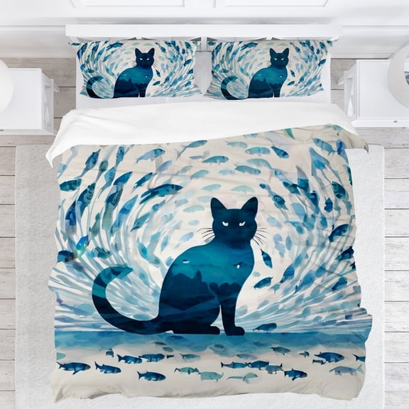 Cat Print Bedding Set, Modern Simple Unisex Bedding Set with 1 Duvet Cover and 2 Pillowcases, Christmas Gift