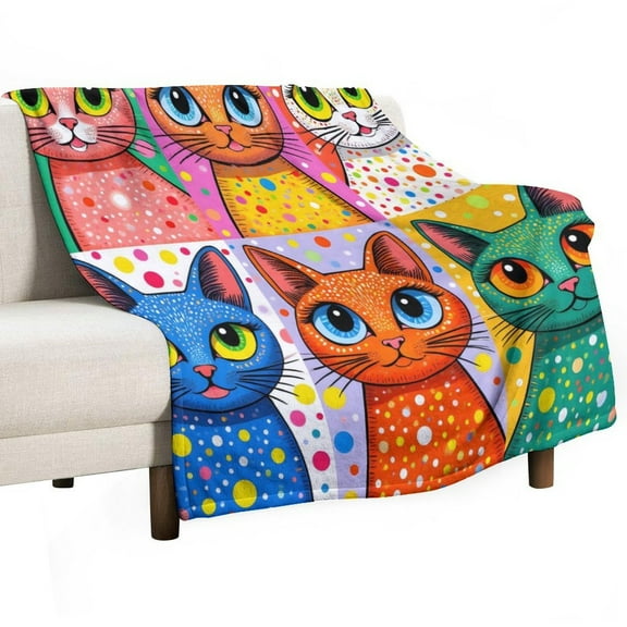 Cat Print Flannel Blanket Novelty Pattern Nap Blanket Sofa Room Office Soft Throw Blanket Outdoor Camping Warm Blanket