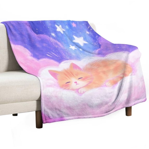 Cat Print Flannel Blanket Novelty Pattern Nap Blanket Sofa Room Office Soft Throw Blanket Outdoor Camping Warm Blanket