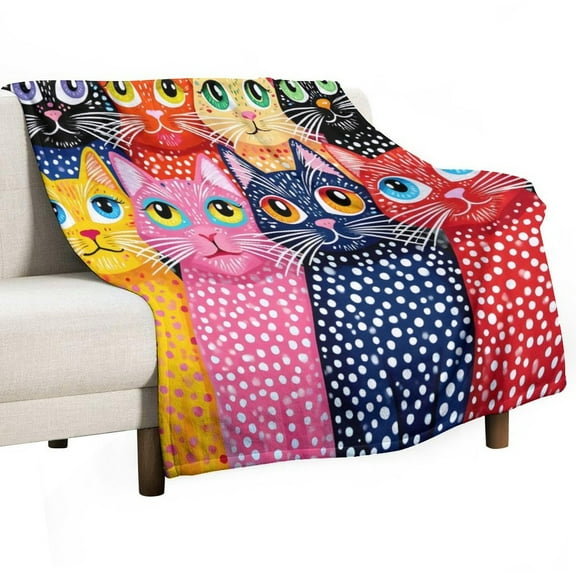 Cat Print Flannel Blanket Novelty Pattern Nap Blanket Sofa Room Office Soft Throw Blanket Outdoor Camping Warm Blanket