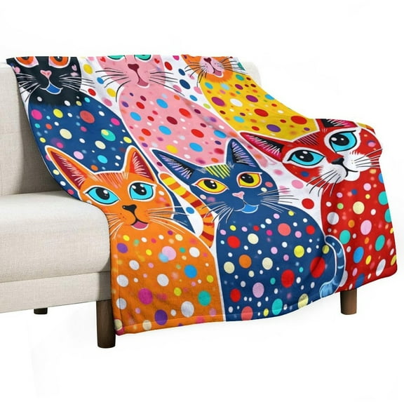 Cat Print Flannel Blanket Novelty Pattern Nap Blanket Sofa Room Office Soft Throw Blanket Outdoor Camping Warm Blanket