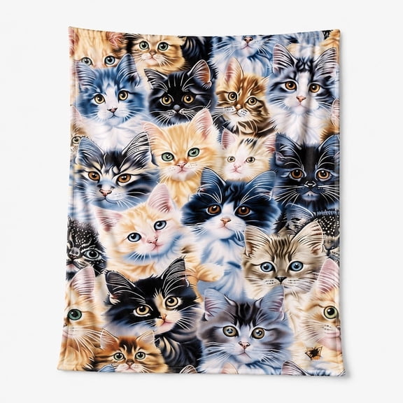 Cat Print Fleece Throw Blanket, Soft 280 GSM Polyester, Animal Lover Decor