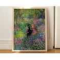 thumbnail image 1 of Cat Print Monet Iris Garden Black Cat Floral Art Poster, 8x12 UNFRAMED, 1 of 3