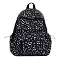 thumbnail image 1 of Cat Print School Backpack, Cute Aesthetic Backpack with Drawstring Side Pockets&Pendant, Lightweight Breathable Bookbag for Shopping Work Dating Daily Use, Black, 1 of 6