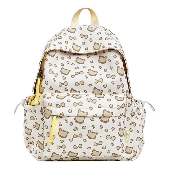 Cat Print School Backpack, Cute Aesthetic Backpack with Drawstring Side Pockets&Pendant, Lightweight Breathable Bookbag for Shopping Work Dating Daily Use, Yellow