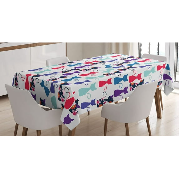 Ambesonne Kitten Tablecloth Rectangular Table Cover, Cats Flowers Colors, 60"x90", Multicolor