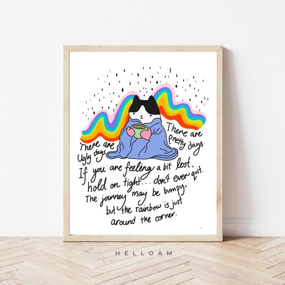 Cat Print posters Rainbow wall art Kitchen Decor Unique art Rainbow wall art cute cat modern kitchen decor 285