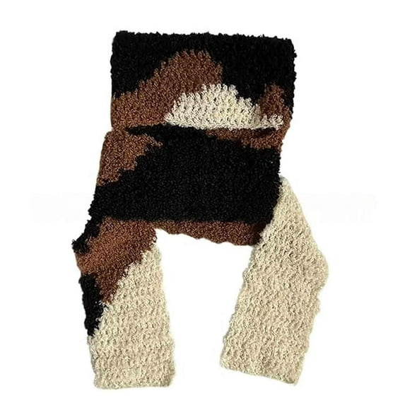 Cat-Printed Color Crochet Scarf Hat Set - Winter Outdoor Travel Accessory, Warm Knitted Scarf & Hat for Cold Weather, Cute Three-Colored Cat Design, Soft Comfortable Cold-Weather Gear