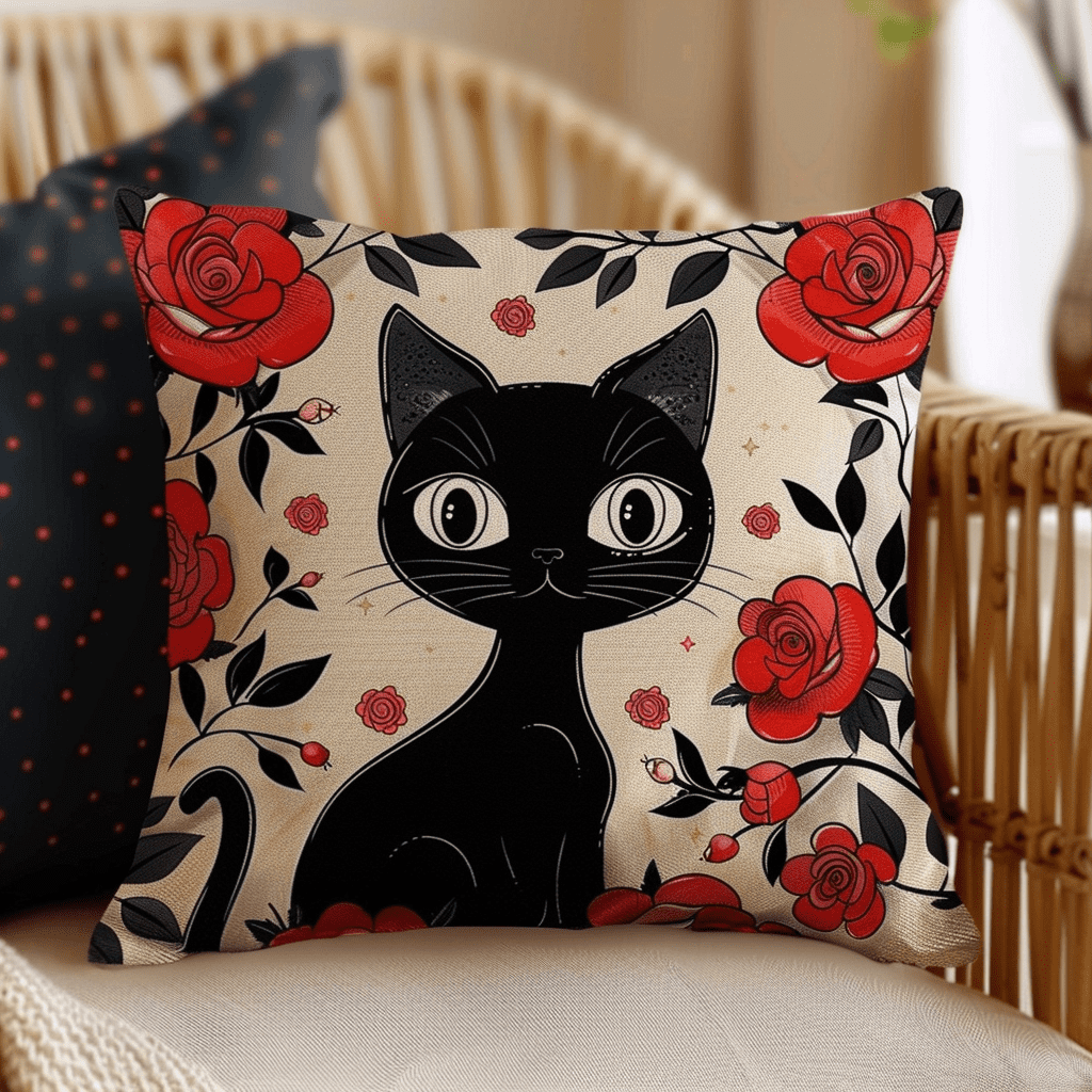 Cat Printed Cross Stitch Pillow Case Kits , 17.72" x 17.72" , Cross Stitch Kits Stamped (11 Count)