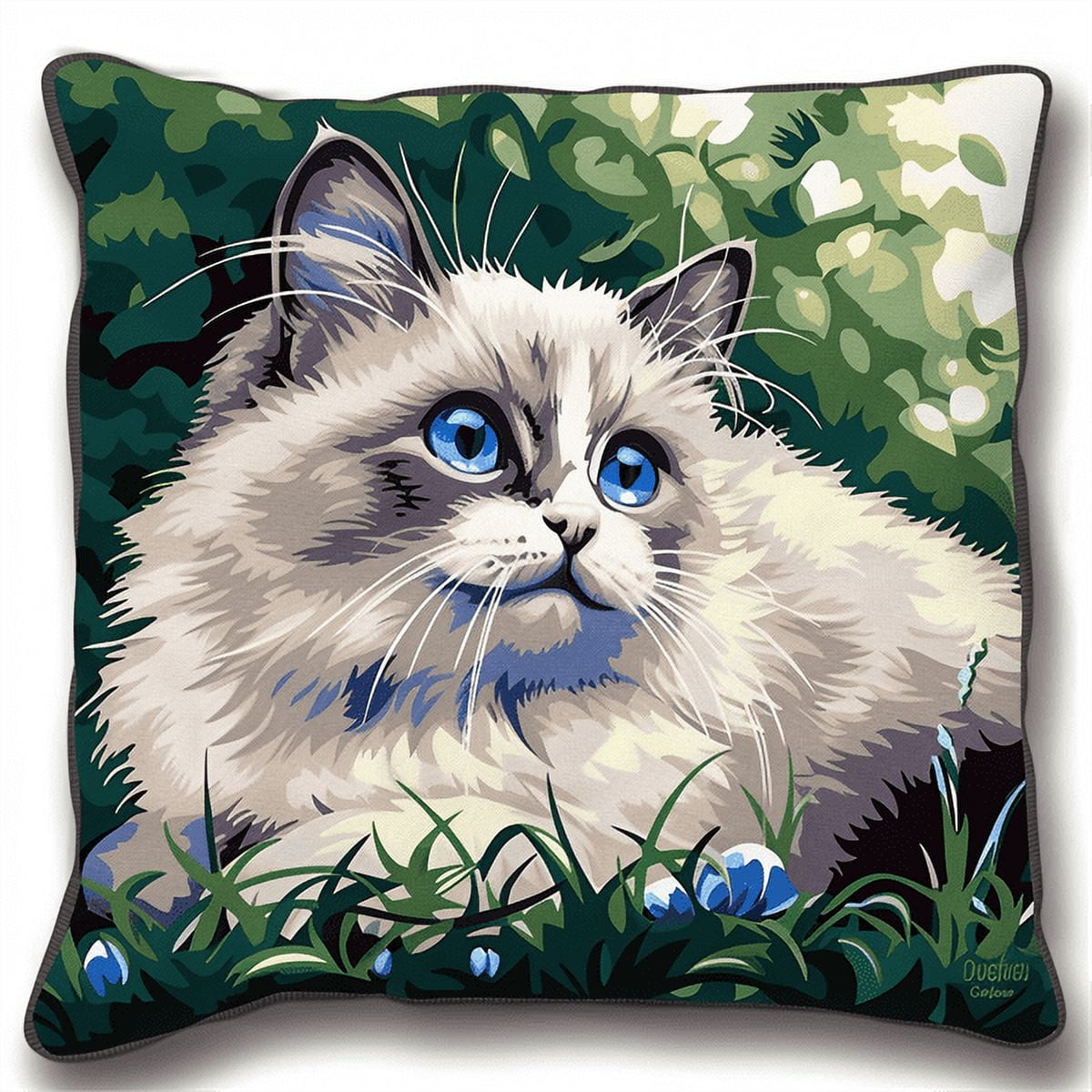 Cat Printed Cross Stitch Pillow Case Kits, Cross Stitch Kits, 17.72" x 17.72" x 0.4"