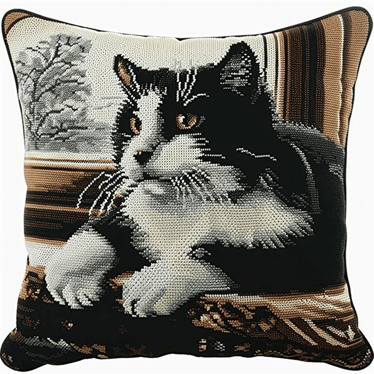 Cat Printed Cross Stitch Pillow Case Kits, Cross Stitch Pillowcases Kits, 17.72" x 17.72" x 0.4"