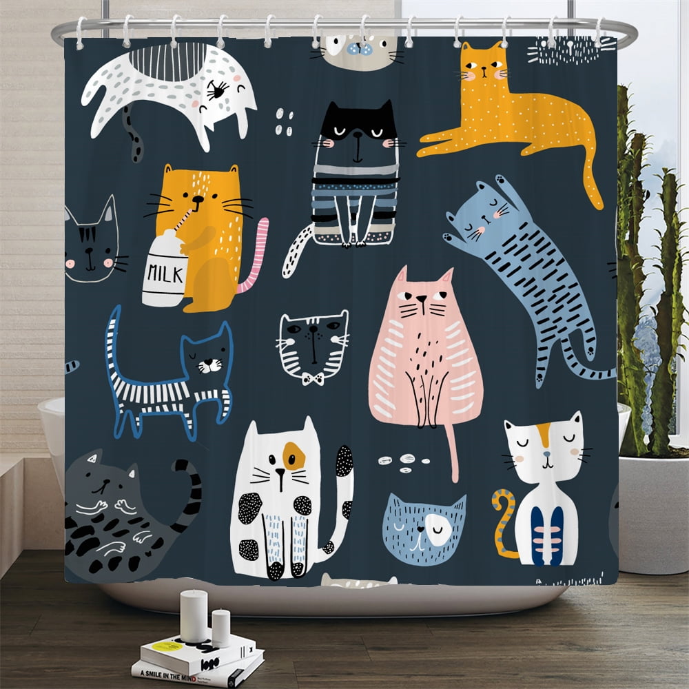 Cat Printed Shower Curtain Cartoon animal Bath Curtains Bathroom For ...