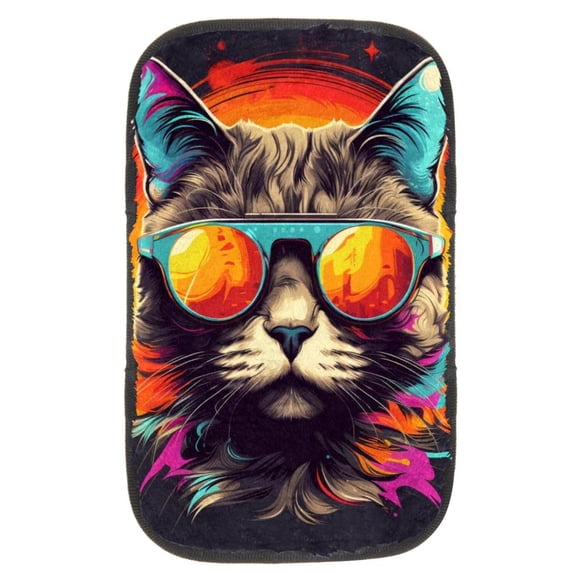 Cat Printed Soft Furry Car Armrest Mat 12.5x8.2 Inch Comfortable Armrest Accessory