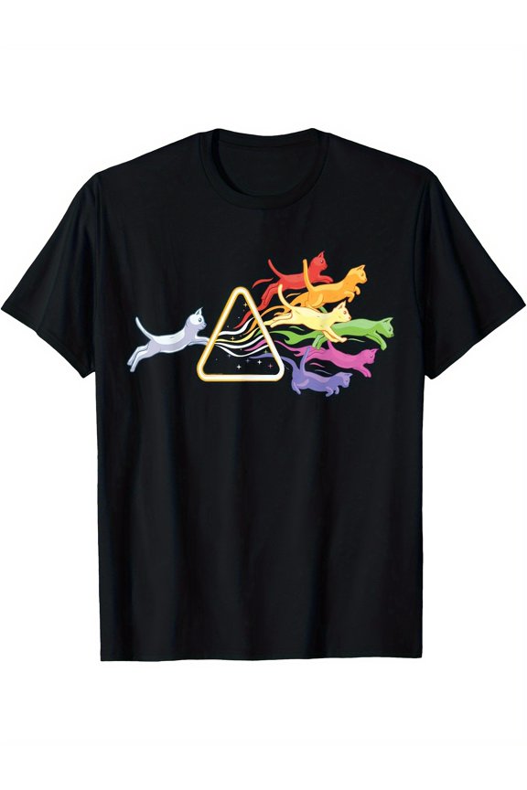 Cat Prism Rainbow Light Funny Physics Science Spectral Cat T-Shirt, Men's T-Shirt