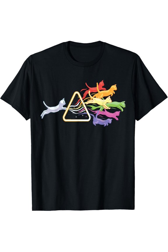 Cat Prism Rainbow Light Funny Physics Science T-Shirt