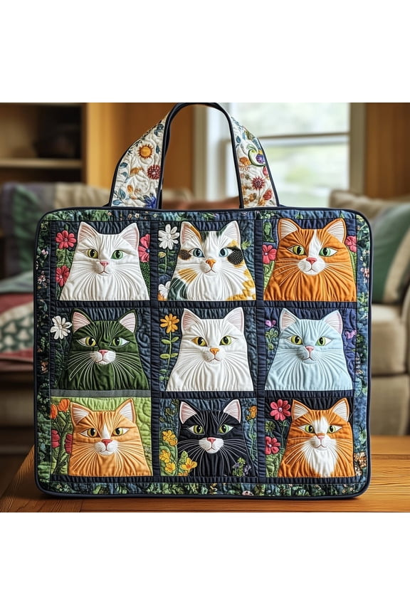 Cat Profile Quilted Tote Bag,Handmade Patchwork Tote,Women Shoulder Bag,Gift For Her