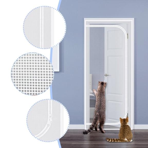 Cat Proof Door Screen, Heavy Duty Mesh Net with Zipper Closure for Scratch Prevention, Pet Barrier for Living Room Kitchen Bedroom