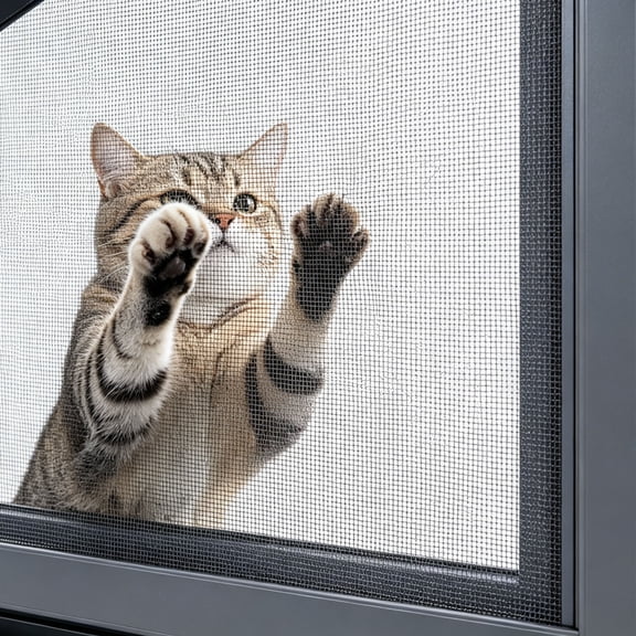 Cat Proof Window Screen Mesh With Self-Adhesive Hook & Loop, Heavy Duty Scratch-Resistant Pet Safety Net, For Indoor Cats Ventilation-39.4"x51.2"