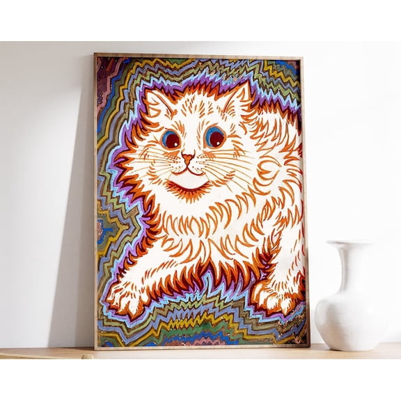 Cat Psychedelic Trippy Animal Wall Art Print, Unframed Paper Poster 24x36in