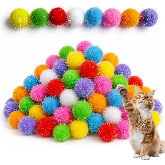 Cat Puff Ball Toy -1.6 Inch Sparkle Cat Toys Balls for Indoor Interactive Exercise Playing Entertainment