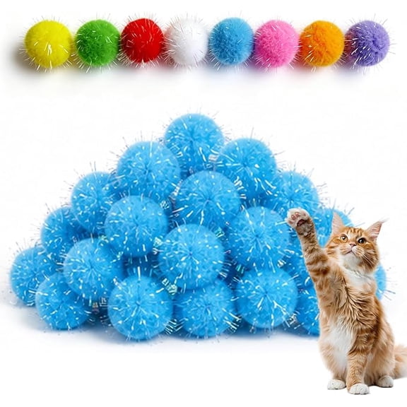 Cat Puff Ball Toy -1.6 Inch Sparkle Cat Toys Balls for Indoor Interactive Exercise Playing Entertainment