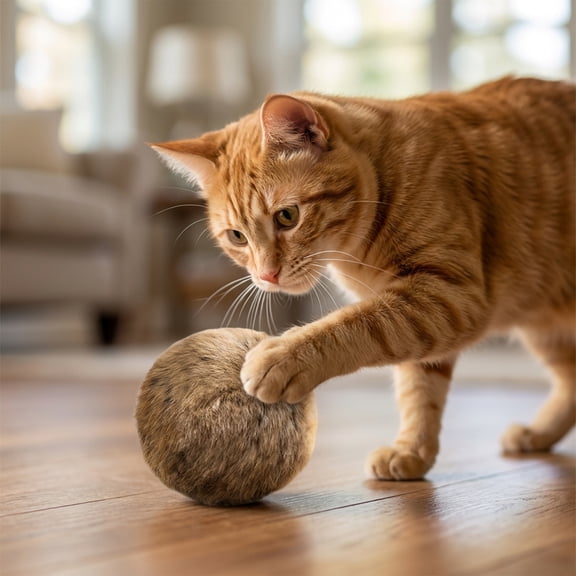 Cat Puff Ball Toys, Furry Interactive Chew Resistant Kitten, Engaging Indoor Play Supplies for Cats, Perfect for Exercising, Bonding, Pursuing, Playing, and Pouncing Fun - (3.14"_no Catnip)