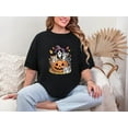 thumbnail image 1 of Cat Pumpkin Floral 90s Haunted Season Cute Halloween Celebration Unisex T-shirt, up to size 5XL., 1 of 2