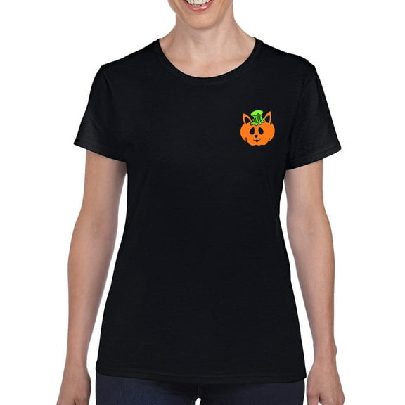 Cat Pumpkin Pin T-Shirt Women -Rose Khan Designs, Female 5X-Large