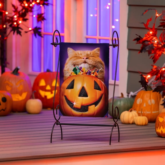 Cat Pumpkin Teeth Suede Garden Flag
